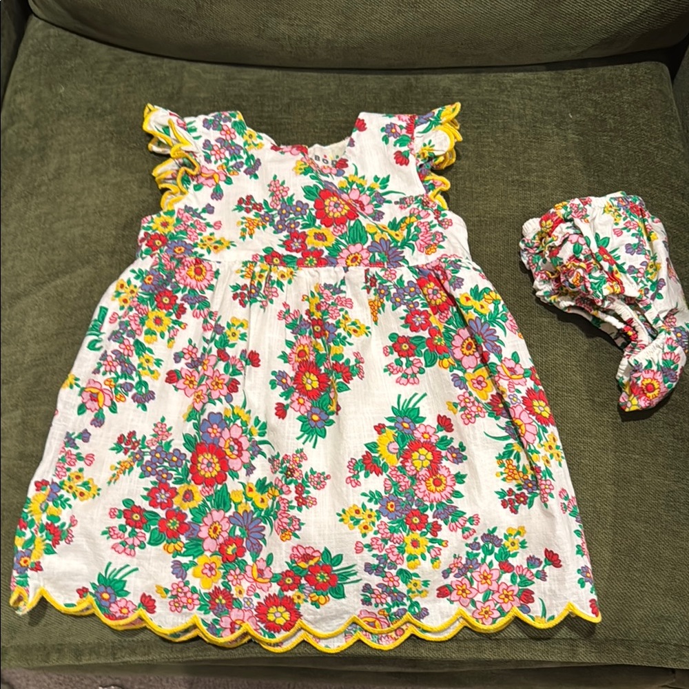 Baby Boden Floral Dress with Matching Bloomers